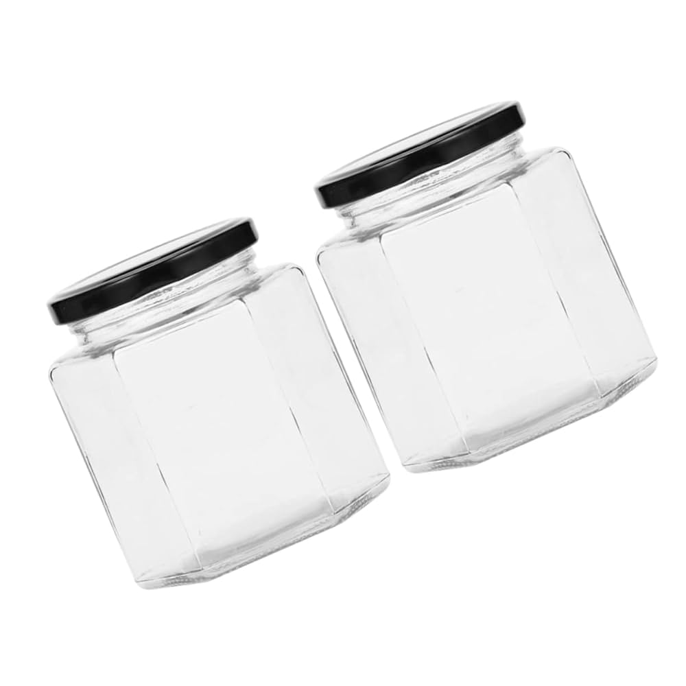 ガラス 六角瓶 大 2個セット 保存容器 保存瓶 食品の収納にも ② Amazon|PHENOFICE 2個 六角ガラス瓶 空の六角瓶 六角形の蜂蜜の